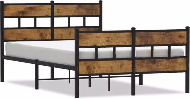 Berkfield Home Metal Bed Frame in Smoked Oak Brown, W: 120 cm, L: 200 cm