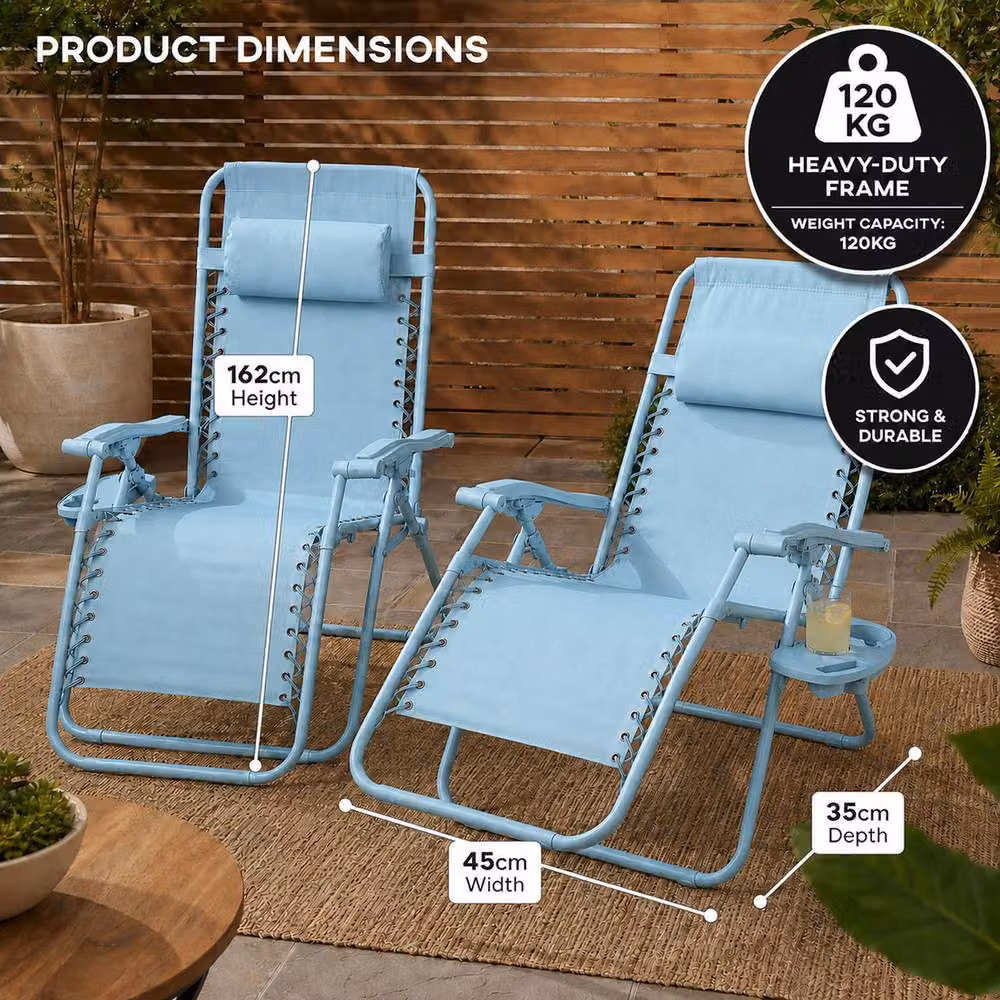 Neo Zero Gravity Recliner Garden Sun Loungers in Baby Blue with Textilene Fabric and Steel Frame – 5