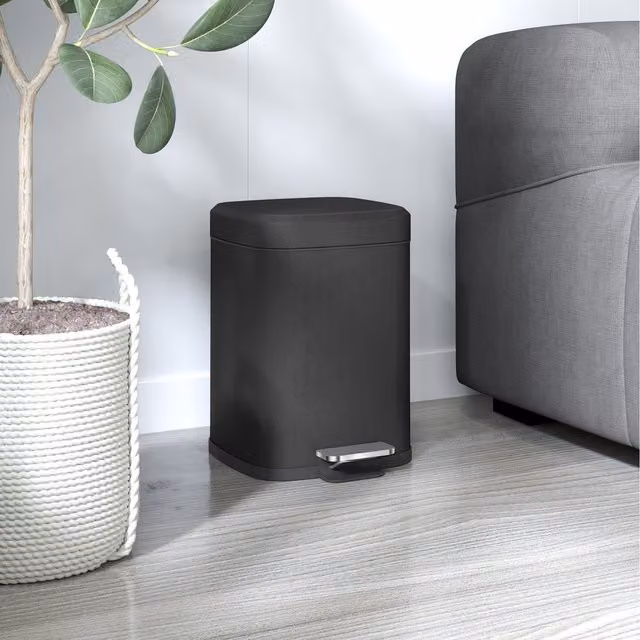 HOMCOM Fingerprint Proof Metal Kitchen Pedal Bin with Removable Inner Bucket, Black, Width: 24.5 cm
