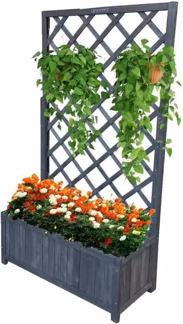 Nordara Grey Wooden Rectangular Planter with Lattice Trellis, W/D/H: 135 x 70 x 30 cm – 1