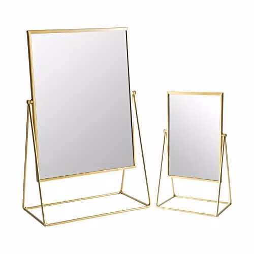 Harbour Housewares 2 Piece Gold Metal Tabletop Dressing Table Vanity Mirror Set – 1