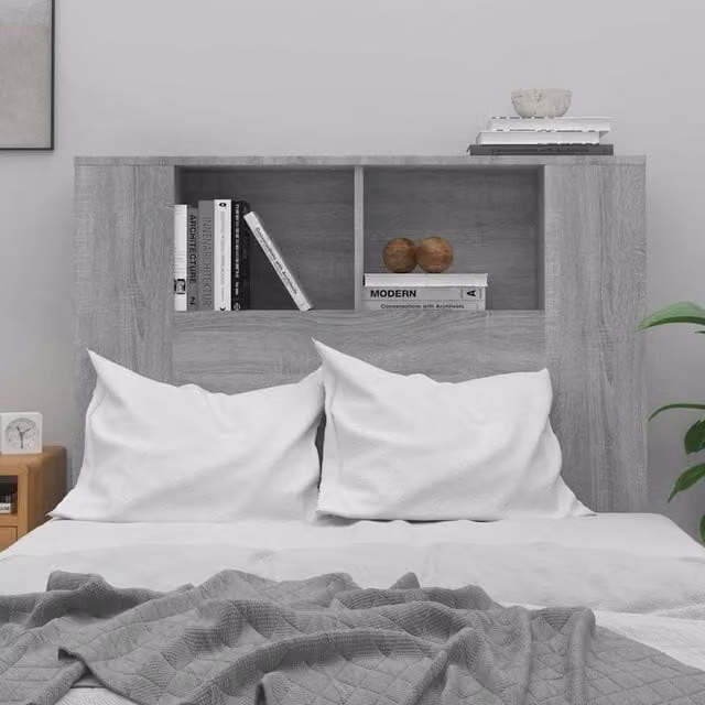Berkfield Home Modern Headboard Cabinet with Integrated Nightstands and Shelf, Grey Sonoma, W: 100 cm, D: 18.5 cm, H: 104.5 cm
