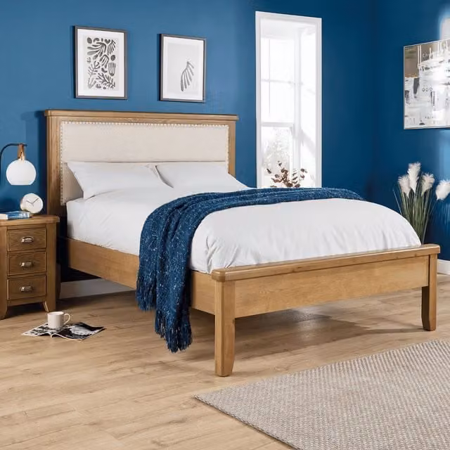 Home Source Solid Wood Double Bed Frame in Smoked Oak Brown, W/D/H: 140 x 200 cm
