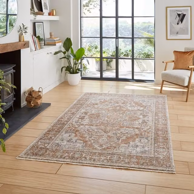 Terrys Vintage Machine Woven Rectangular Rug in Orange and Multicolour