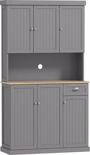 HOMCOM Modern Grey Kitchen Storage Cabinet with Open Countertop, Drawer and 6 Doors, Width: 180 cm – 1