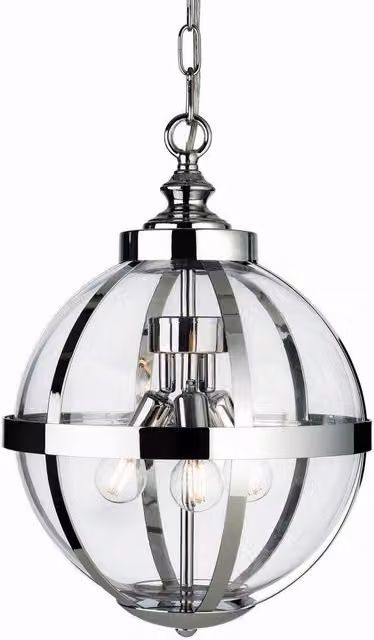 Netlighting Monroe 3 Light Cage Ceiling Pendant in Black and Chrome with Transparent Glass and E14 Bulbs