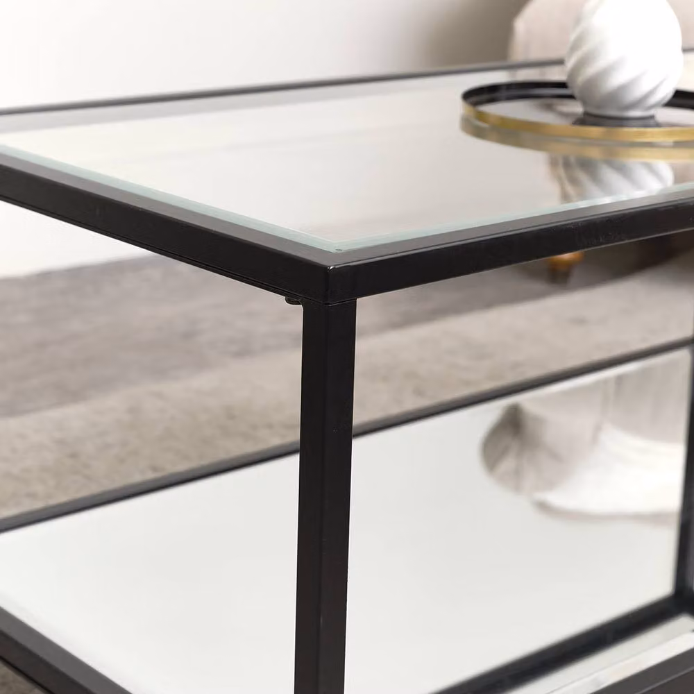 Melody Maison Black Glass and Mirrored Rectangular Coffee Table – 3