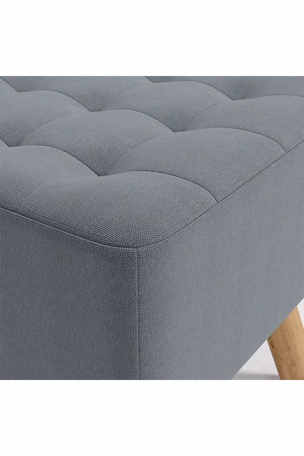 Living and Home Grey Linen Padded Square Footstool with Wooden Legs – 3