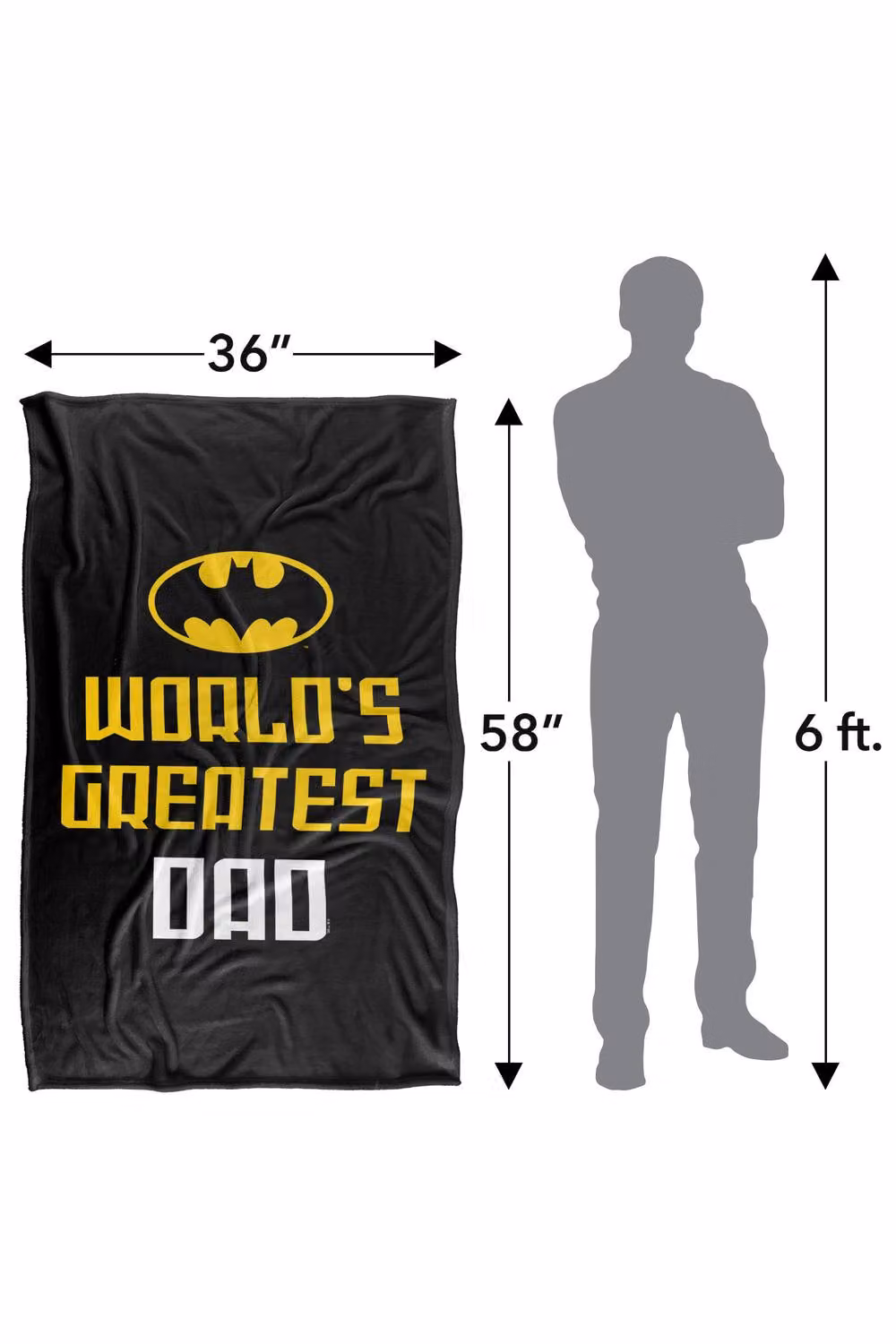 Warner Bros. Batman Worlds Greatest Dad Super Soft Fleece Throw Blanket, Multicolour, W: 91 cm, D: 147 cm – 8