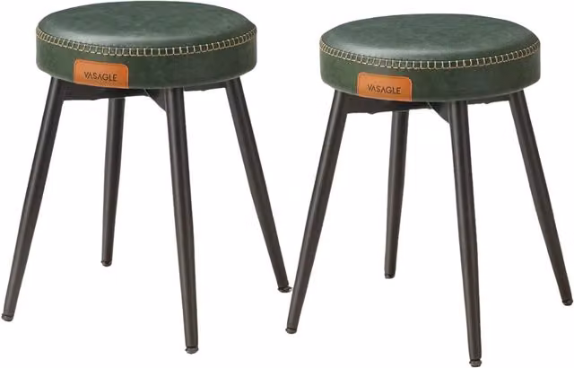 Pirlo Plush Set of 2 Industrial Brown Faux Leather Stools with Metal Legs