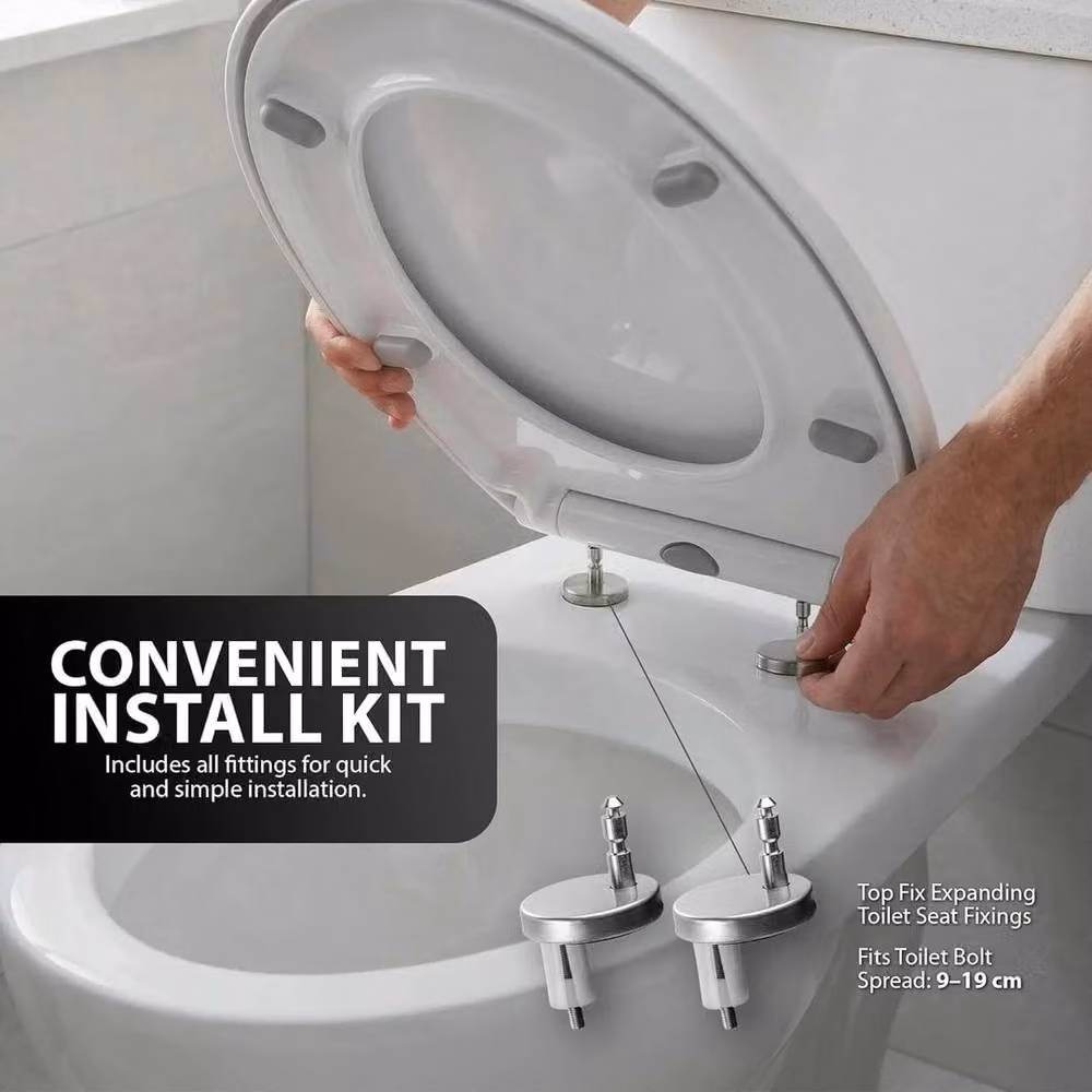 Nestlune Universal Oval Soft Close Toilet Seat in White with Quick Release and Easy Clean Features – 3