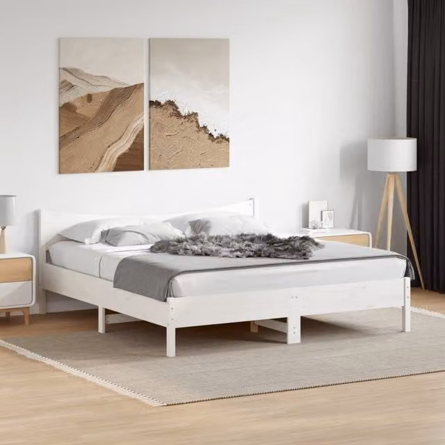 Berkfield Home Super King Solid Wood Pine Bed Frame, White, W/D/H: 180 x 200 cm – 1