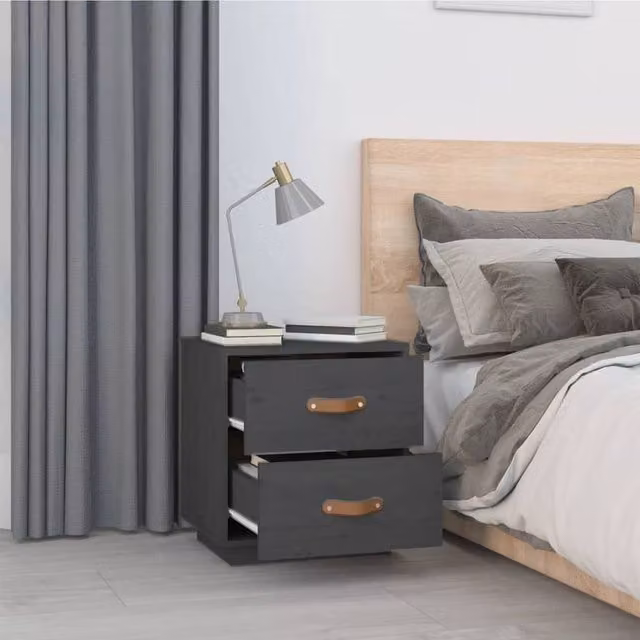 Berkfield Home Beautiful Bedside Cabinet in Grey Solid Pine, W/D/H: 40 x 34 x 45 cm