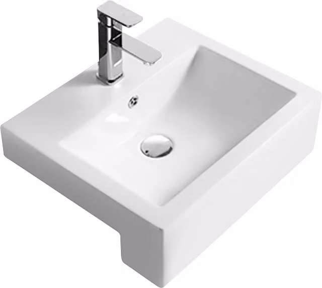 Balterley Semi-Recessed Square Bathroom Basin in White, W: 53.0 cm, D: 44.0 cm, H: 16.8 cm