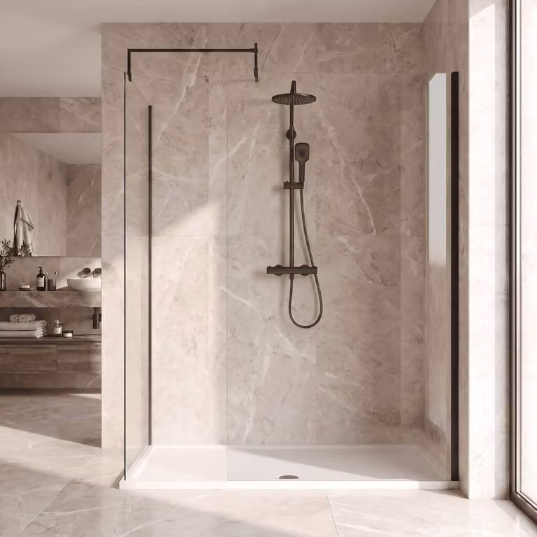 Balterley Walk-In Wetroom Bundle in Matt Black with Rectangular Tray and Transparent Glass, W: 1700 mm, D: 800 mm