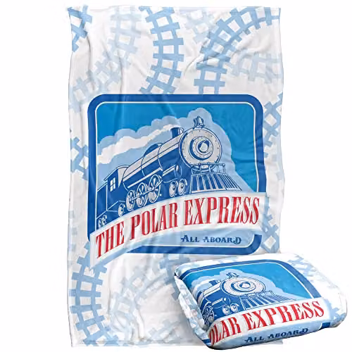 Warner Bros. Polar Express Train Tracks Silky Touch Super Soft Fleece Throw Blanket, Multicolour, W: 91 cm, D: 147 cm