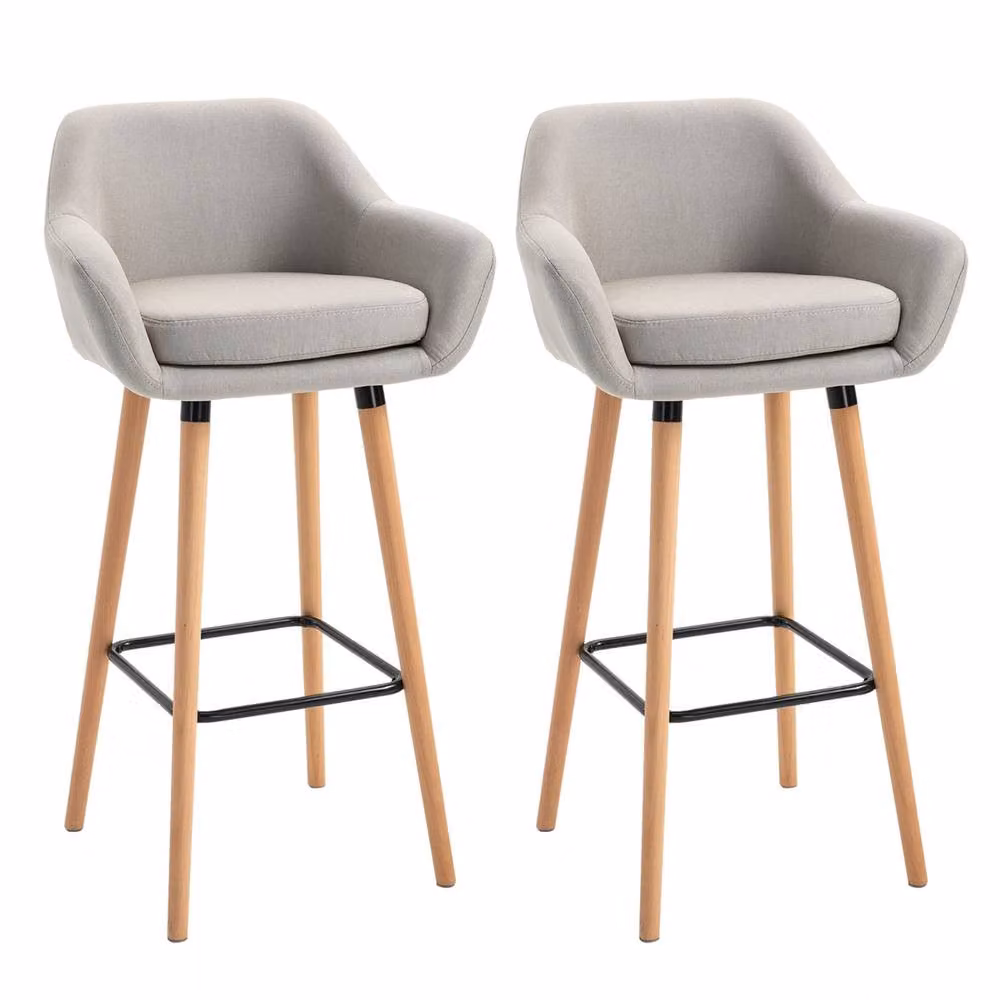 Wyld Haus Dottira Beige Fabric Bar Stools Set of 2 with Wood Legs – 2