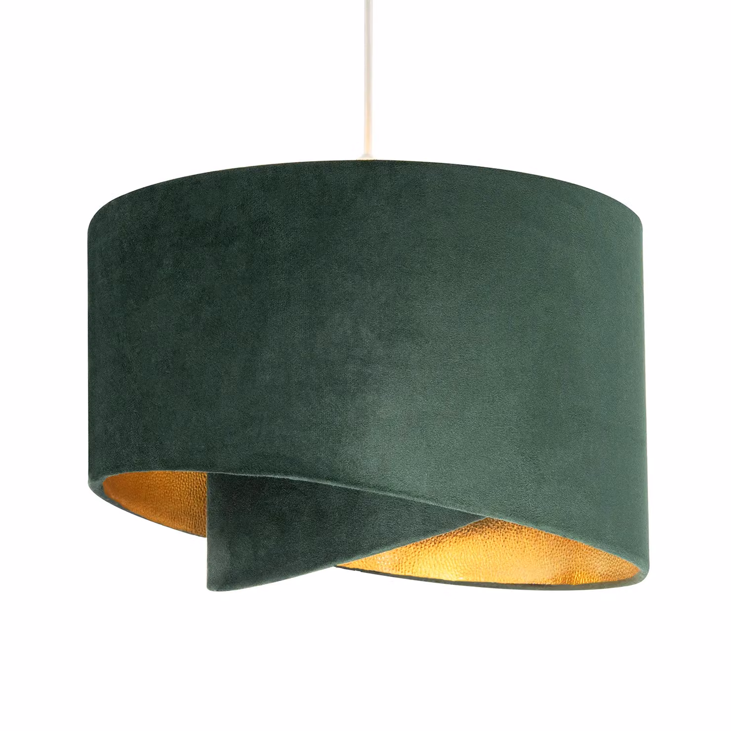 Happy Homewares Forest Green Velvet Fabric Pendant Shade with Gold Lining, Diameter: 35 cm, Height: 23 cm – 2