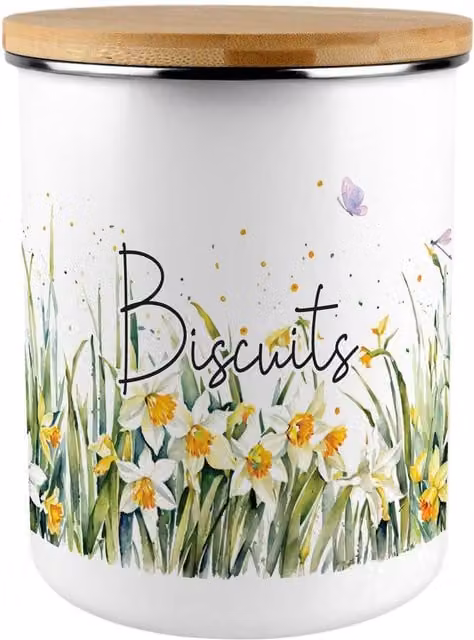 Purely Home Spring Daffodils Extra Large Floral Biscuit Tin in Yellow and White