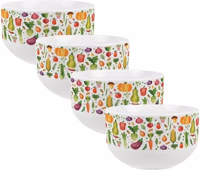 Purely Home Watercolour Vegetables Ceramic Soup Bowl in Green and Multicolour