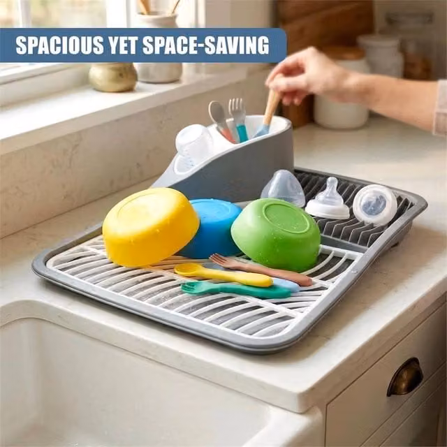 Nordara Space Saving Dish Drying Rack with Cutlery Holder in Grey – 1