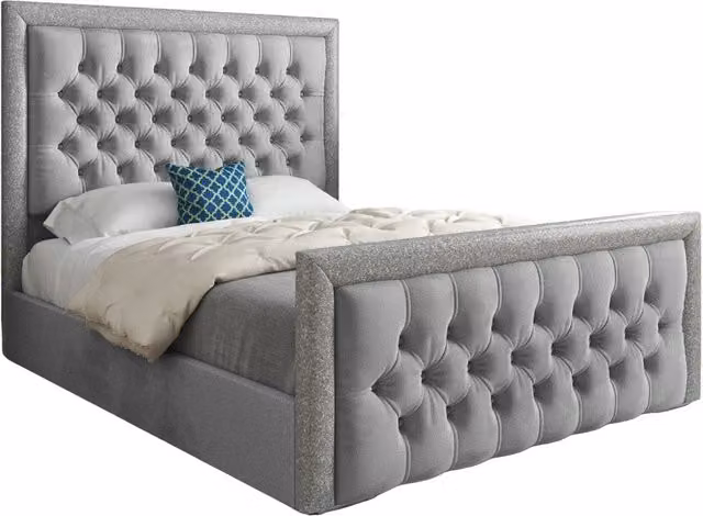 Casani Upholstered Velvet Designer Bed Frame in Grey, W/D/H: 140 x 200 cm – 1