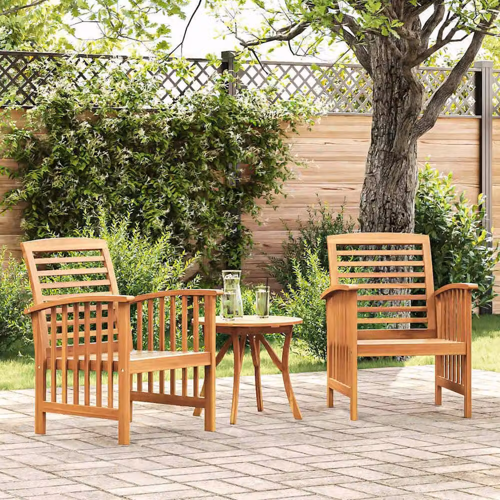 Berkfield Home Set of 2 Classic Garden Chairs in Brown Oiled Acacia Wood – 2