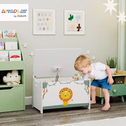 AIYAPLAY Toy Box with Soft-Close Lid for Childrens Bedrooms, Green, W: 74 cm, D: 37 cm, H: 39 cm – 2