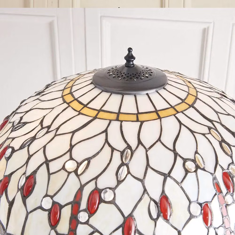 Loops Tiffany Twin Floor Lamp in Dark Bronze with Dragonfly Stained Glass Shade – 2