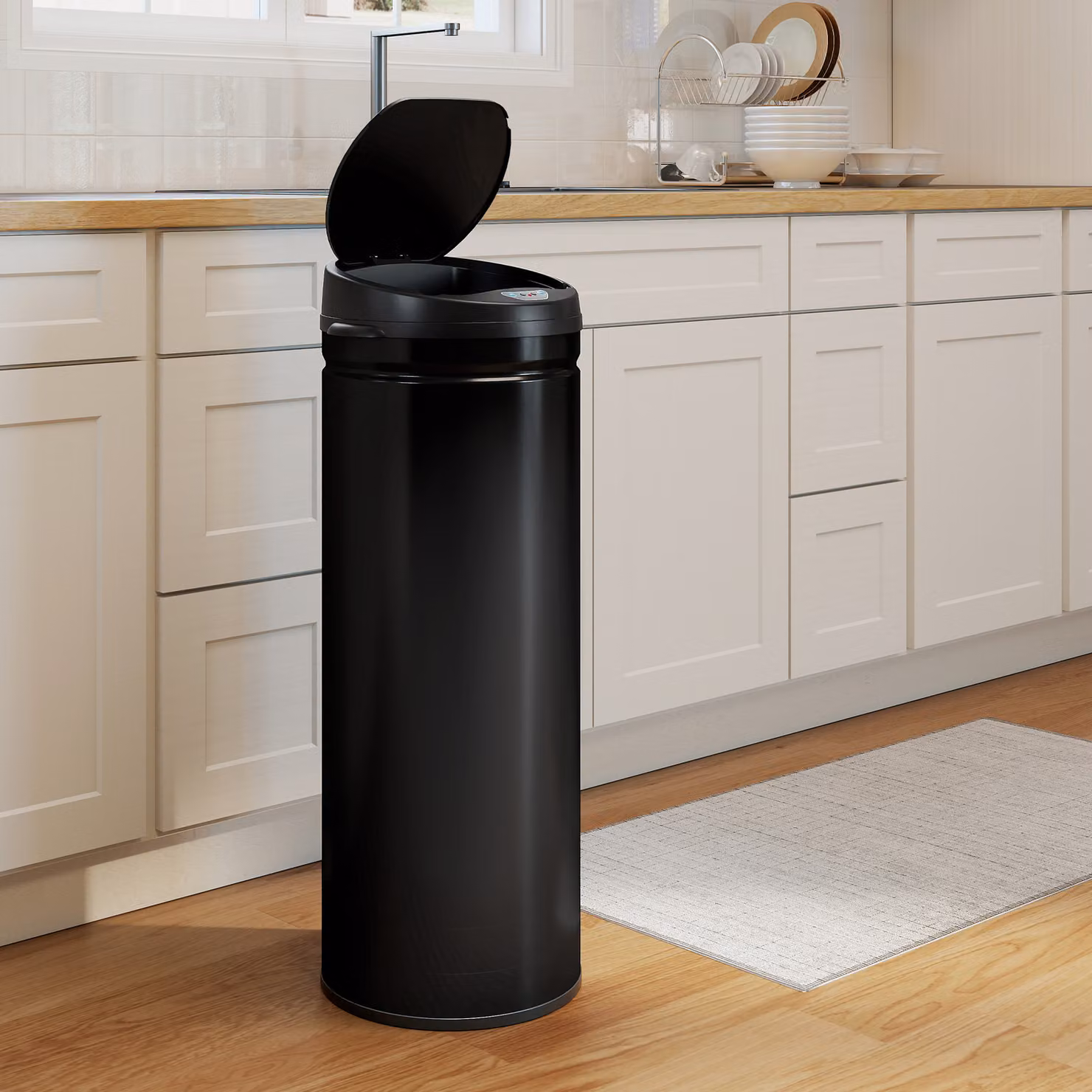 HOMCOM 50L Stainless Steel Sensor Bin in Black – 7