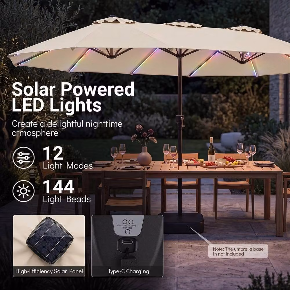 NESTLUNE 15ft Double-Sided Cantilever Parasol with 144 Solar LED Lights in Beige – 3