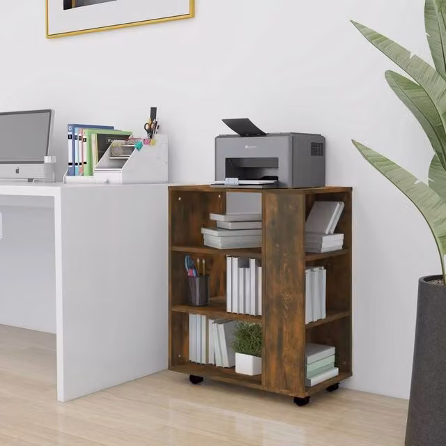Berkfield Home Rolling Cabinet in Smoked Oak Brown, W/D/H: 60 x 35 x 75 cm