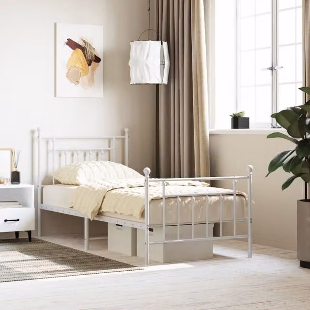 Berkfield Home Metal Bed Frame with Headboard and Footboard in White, W/D/H: 90 x 190 cm – 1