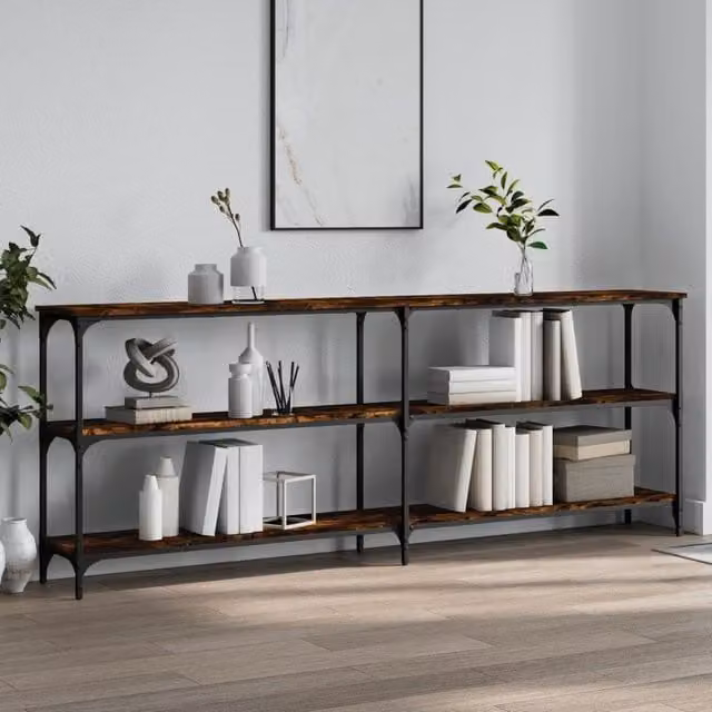 Berkfield Home Smoked Oak Console Table in Brown, W/D/H: 200 x 29 x 75 cm