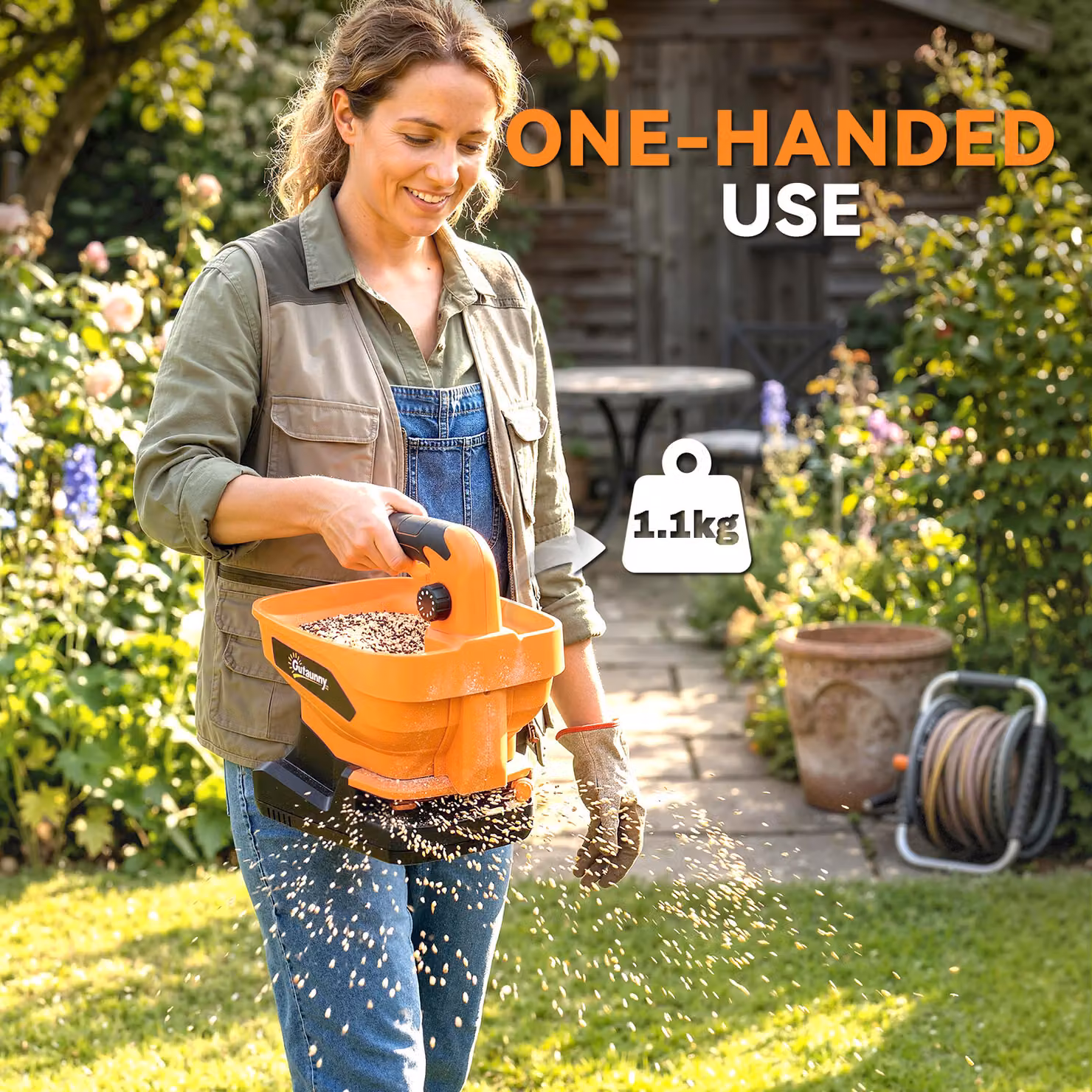 Outsunny Cordless Handheld Seed Spreader with Adjustable Scatter Width and Flow, Orange – 8
