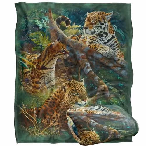JQ Licensing Jungle Cats Leopards Silky Touch Super Soft Fleece Throw Blanket, White, W: 152 cm, D: 127 cm