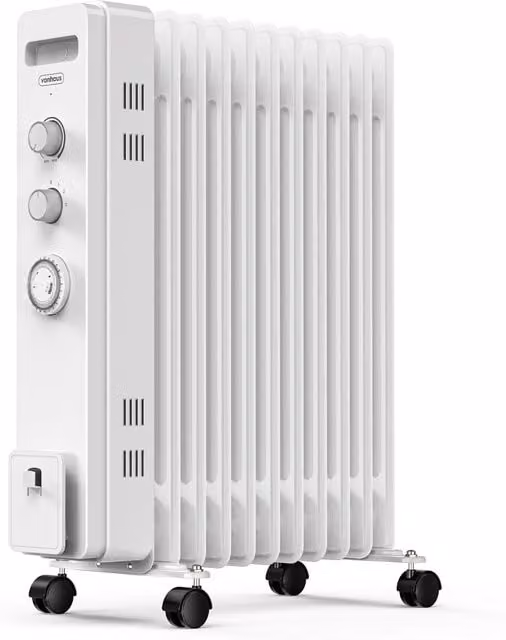VonHaus 2500W Oil Filled Radiator with Thermostat and Timer in White
