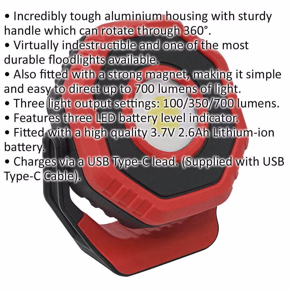 Loops 360° Pocket Floodlight - 7W COB LED Rechargeable Omnidirectional Light with Magnetic Base - Red – 2