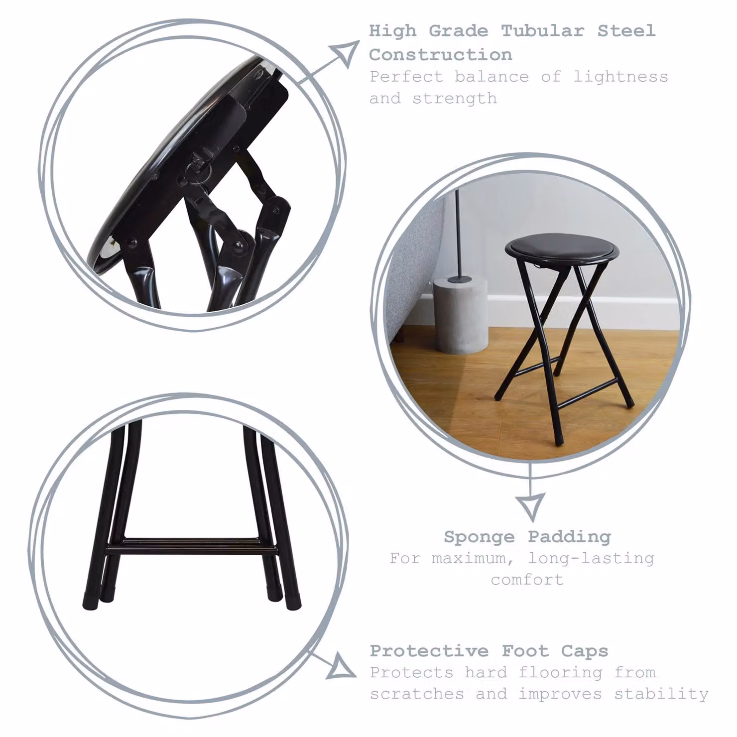 Harbour Housewares Pack of 8 Padded Folding Stools in Black – 2