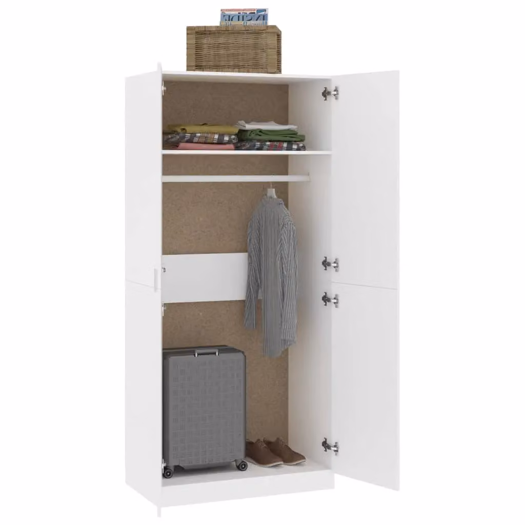 Berkfield Home White Modern Wardrobe with Hinged Doors, W/D/H: 90 x 52 x 200 cm – 2