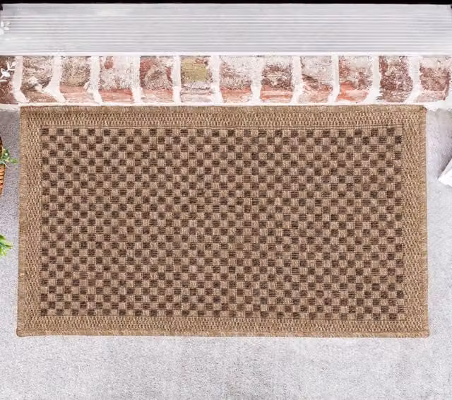 Desire Rugs Modern Checkerboard Jute Outdoor-Indoor Rectangular Rug, Brown, W: 50 cm, L: 80 cm
