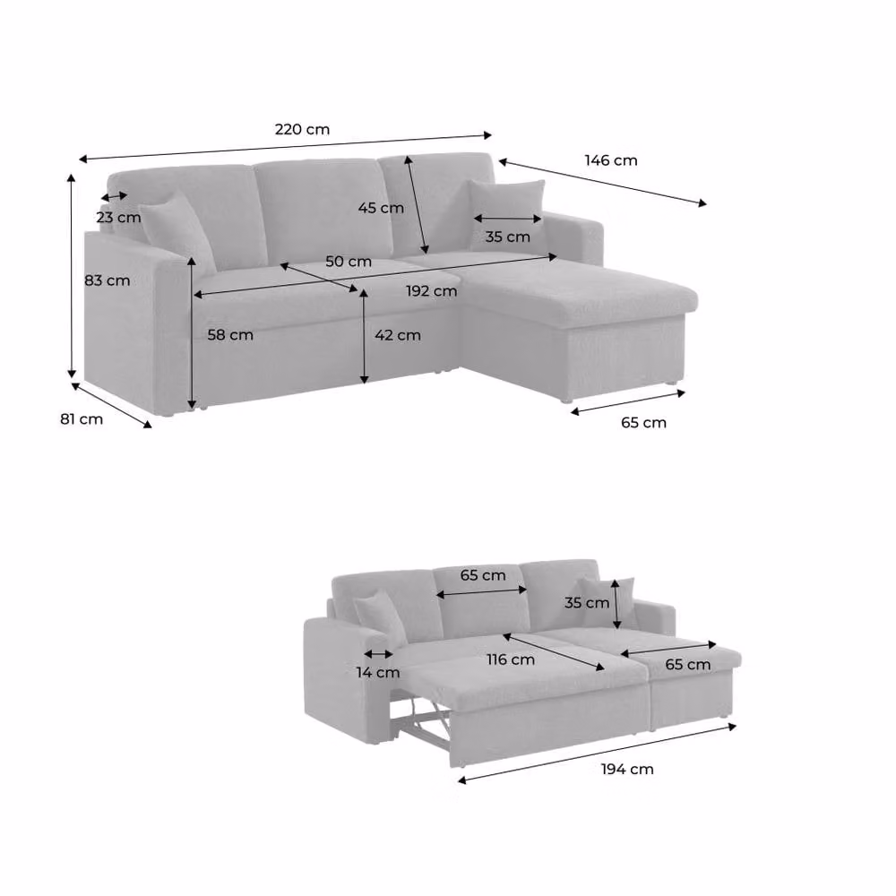 sweeek 3-Seater Reversible Corner Sofa Bed with Storage in Black – 3