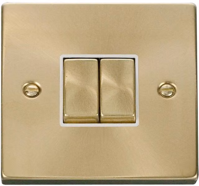 SE HOME Ingot 2 Gang 2 Way Flush Light Switch, White and Brushed Brass