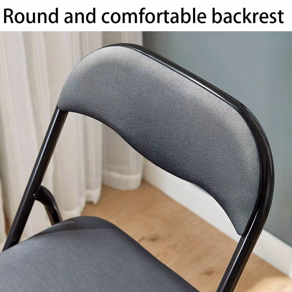 Ventryn Black Metal and Synthetic Leather Stackable Folding Chair – 4