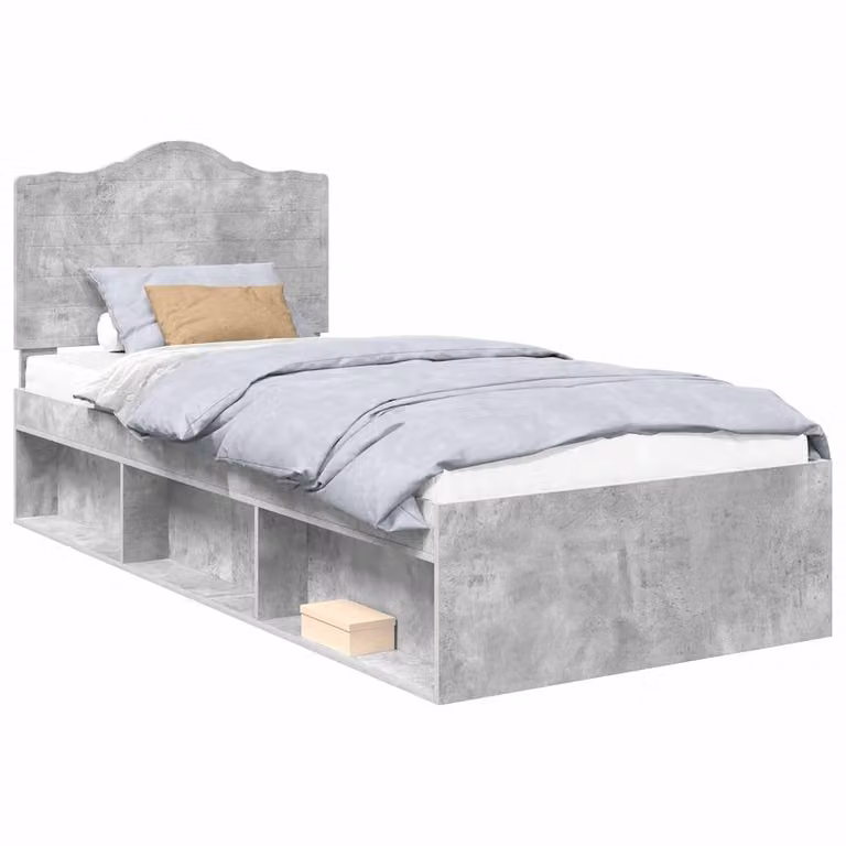 Berkfield Home Grey Solid Pine and Engineered Wood Bed Frame W/D/H: 90 x 190 cm