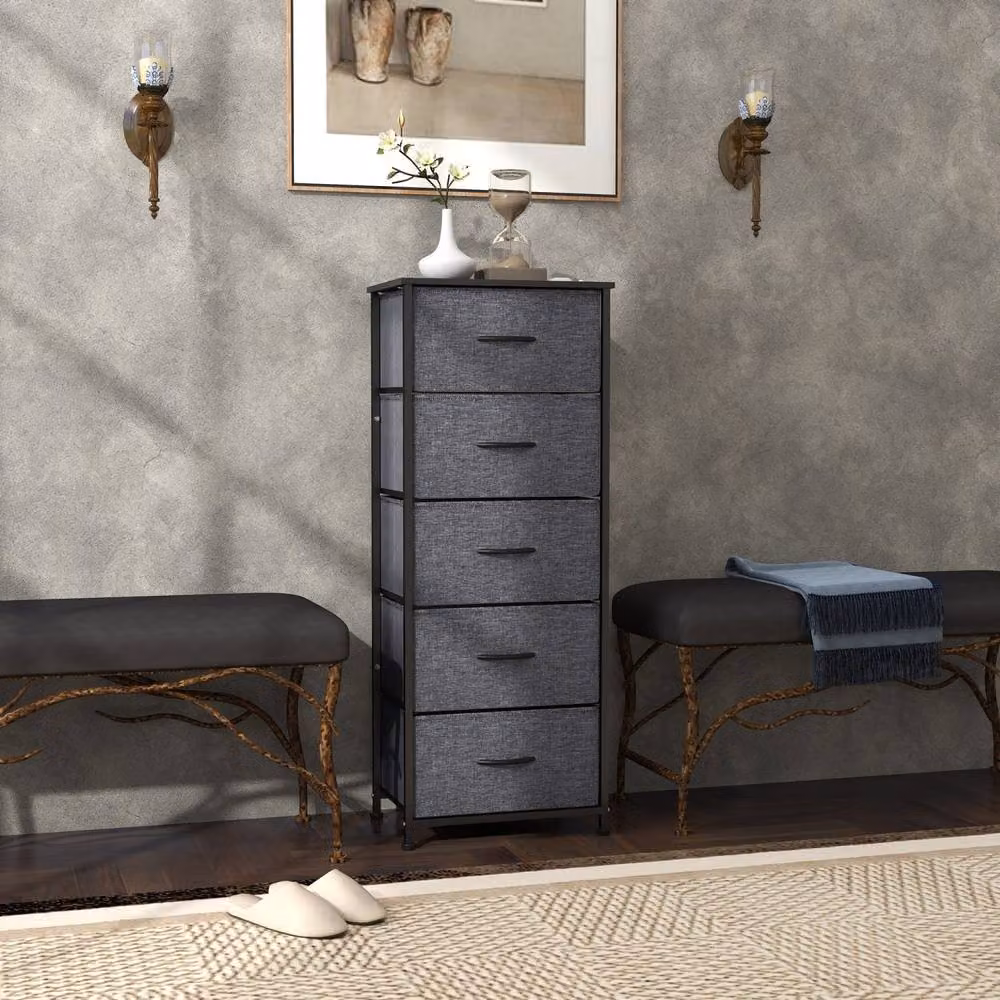 Wyld Haus Ralora 5 Drawer Dresser in Dark Grey Fabric with Steel Frame – 3