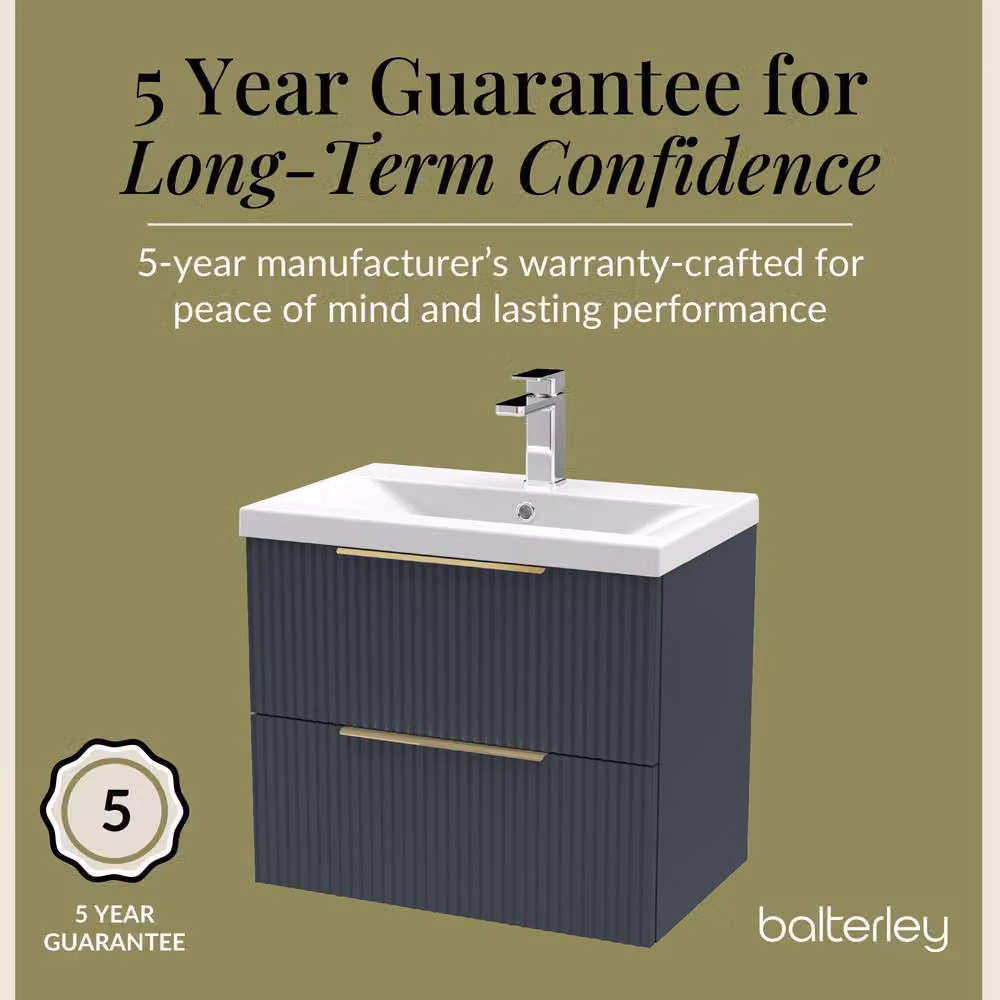 Balterley Fluted Front Wall Hung 2 Drawer Vanity Basin Unit, Dark Grey, W: 60 cm, D: 54 cm, H: 60 cm – 4