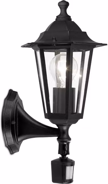 Loops Black Aluminium Outdoor Wall Lantern with PIR Motion Sensor, IP44 Rated, for 1x 60W E27 Bulb – 1