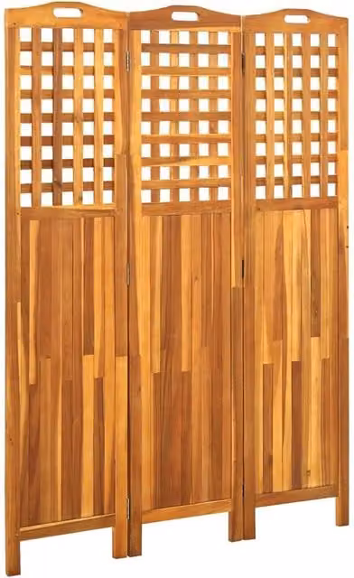 Berkfield Home 3-Panel Room Divider in Brown Solid Oiled Acacia Wood, W/D/H: 121 x 2 x 170 cm