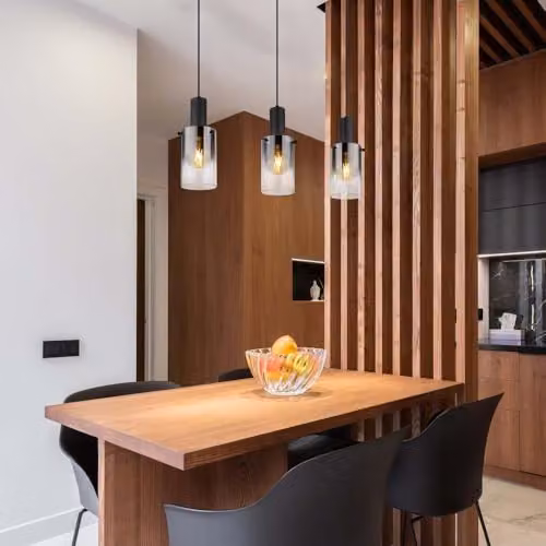 Globo Lighting Florentina Bar Pendant Light in Black with Smoke Glass, 3x E27, Height: 150 cm, Width: 72.5 cm, Depth: 12.5 cm – 3